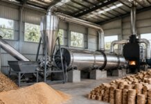 From Farm Waste to Fuel: The Role of a Biomass Dryer System Industrial biomass dryer system with cyclone separator, drying pipeline and sawdust